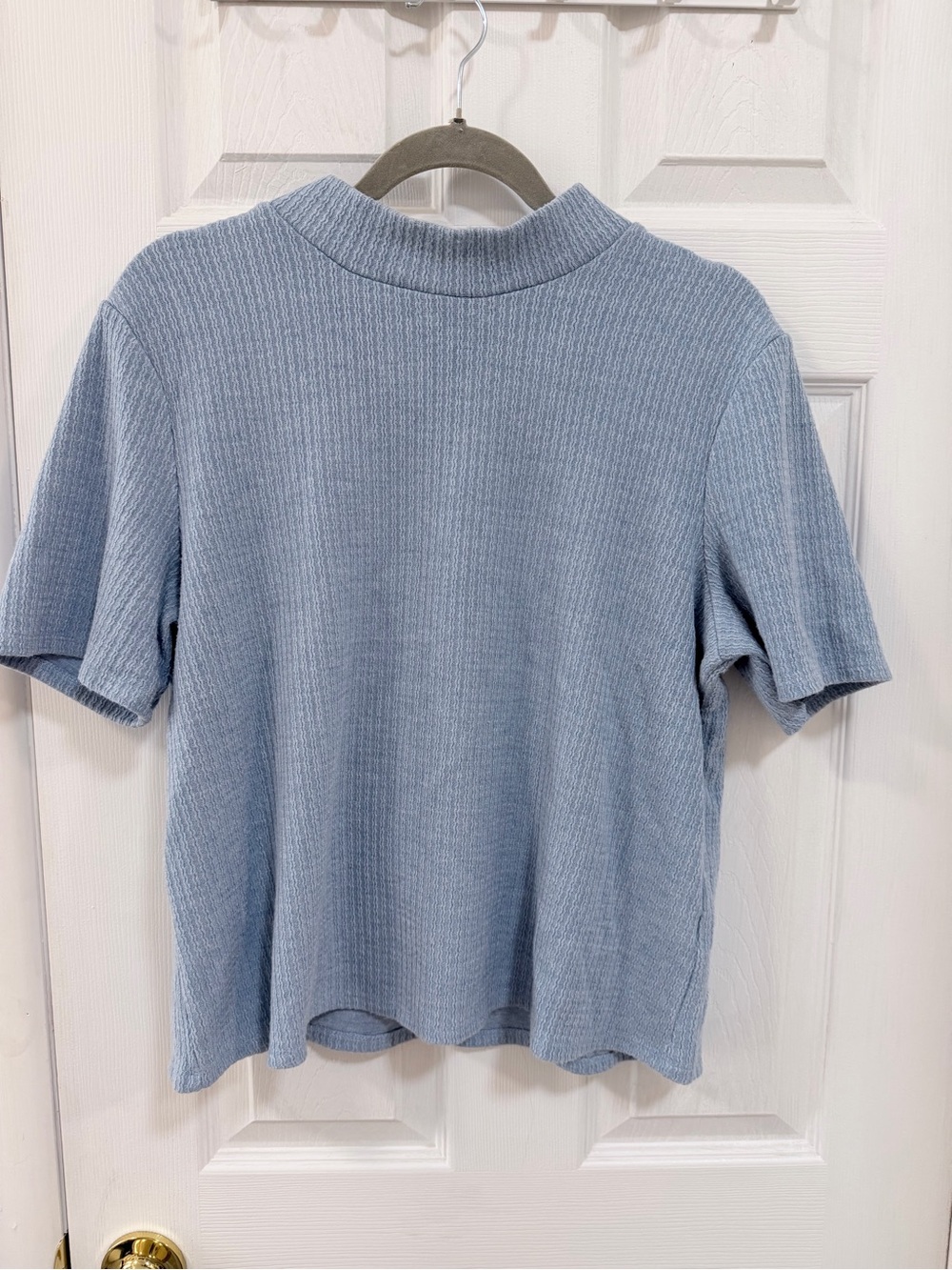 Halogen Light Blue Ribbed Short Sleeve Mock Neck Top